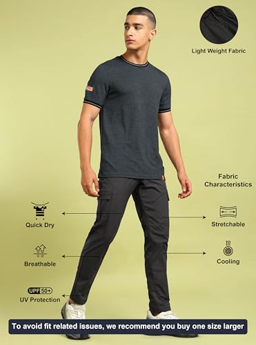 Image of TECHNOSPORT Men's Regular Fit Mid Rise Polyester Solid Cargos for Activewear, Regular Use and Quick Dry