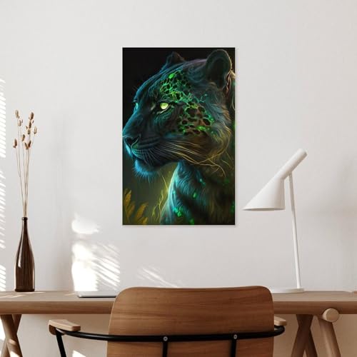 Neon Leopard Portrait Décoration Murale pour Murs Vides Salon Bain