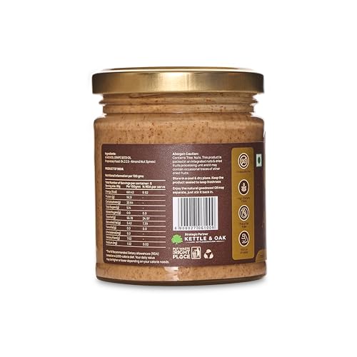 Image of The Premium Basket Almond Nut Butter - Unsweetened | Almond Nut Grade - Gold Premium | High dietary fibre | Rich in Protein | Transfat-Free | 180g Natural Spread (Pack of 2)