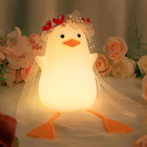 Hinittey Benson - Luz nocturna de pato para novia, bonita lámpara de pato con diadema de flores, luz de atenuación cálida y temporizador para habitación, cumpleaños, Navidad, regalos de bautizo para