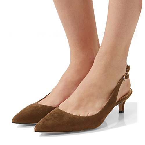 FSJ Women Classic Slingback Pumps Low Kitten Mid Heels Sandals Pointy Toe Comfortable Formal Party Prom Wedding Shoes Size 4-15 M US2