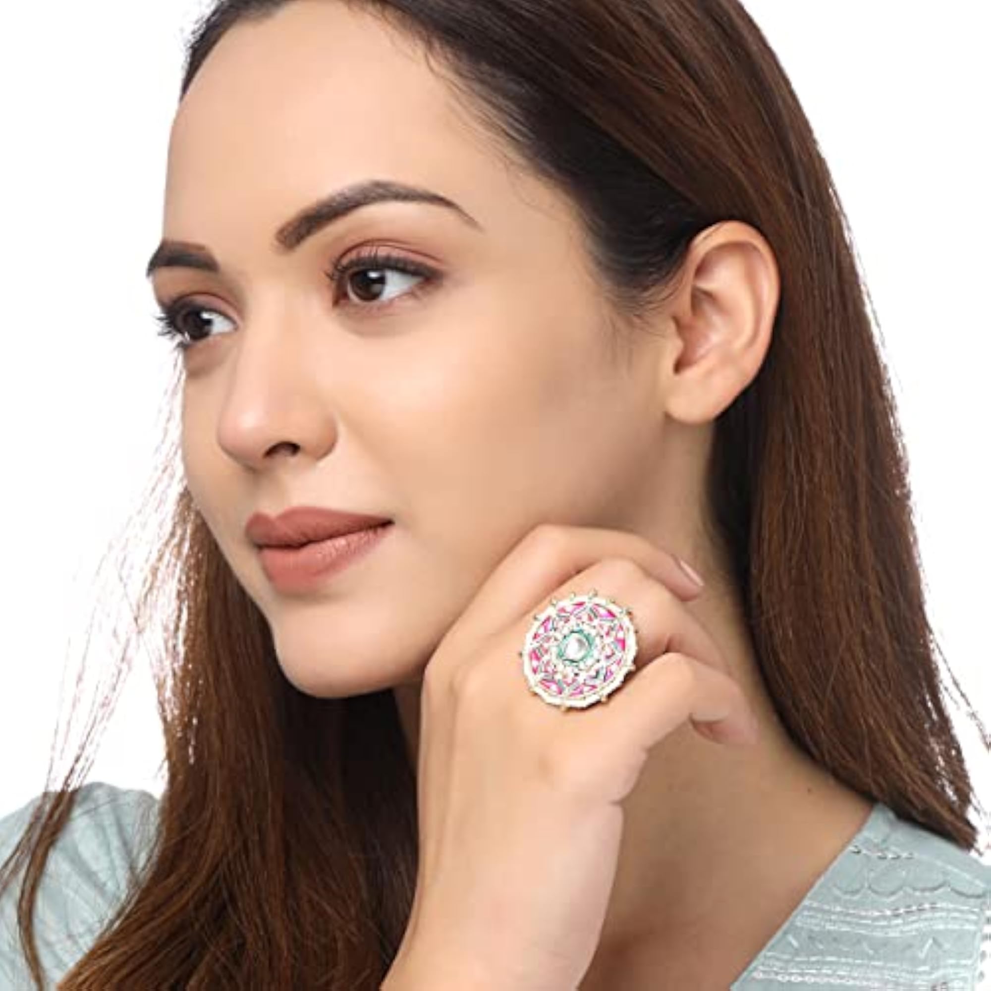 Adjustable Kundan Studded Meenakari Touch Rings, Elegant Gift