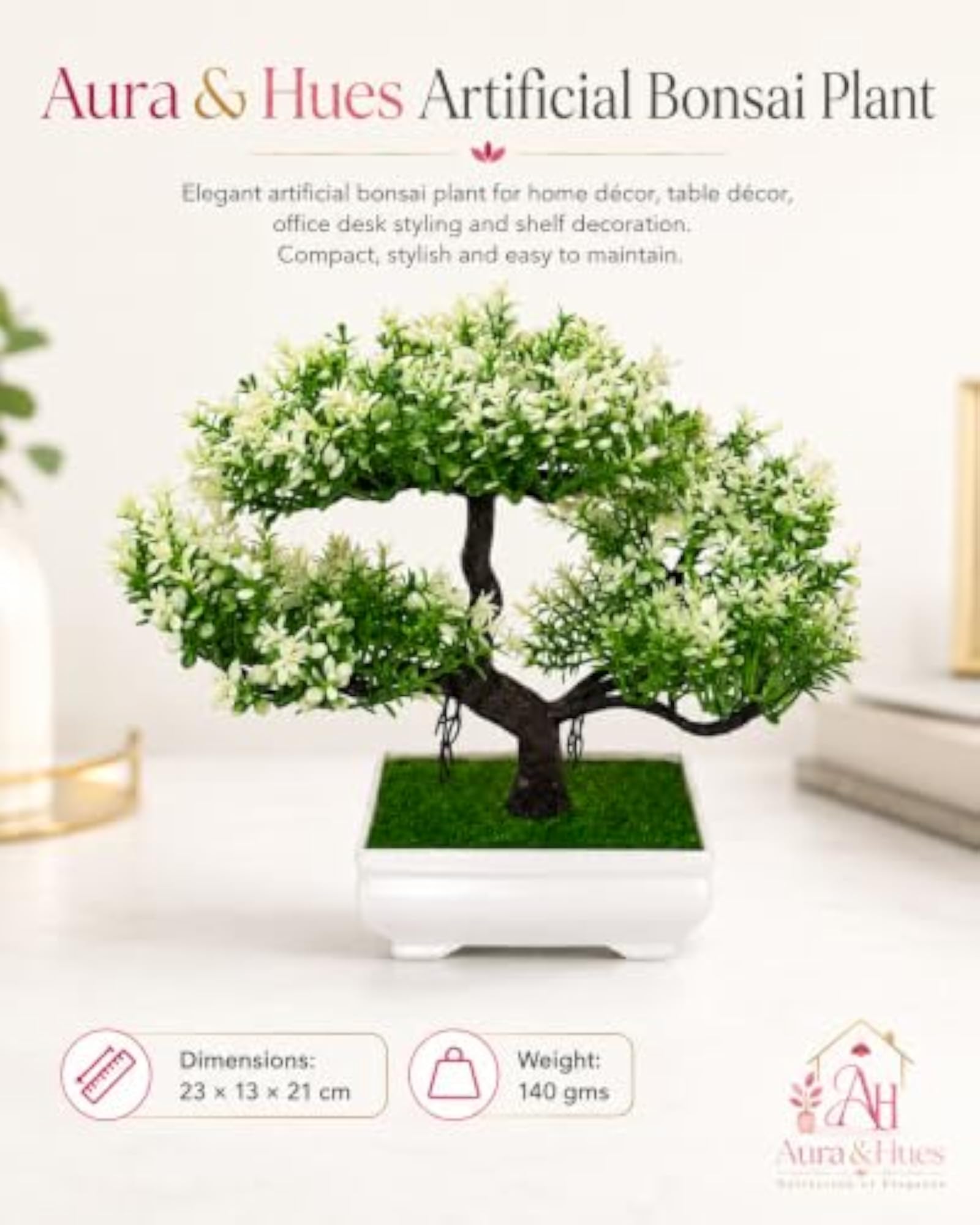 Aura & Hues Artificial White Bonsai Plant