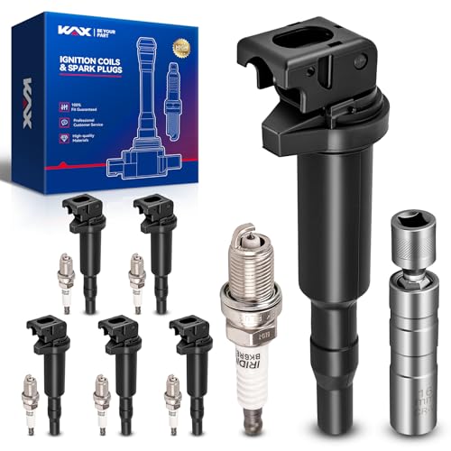 Image of KAX 6-Pack Ignition Coil Pack & Iridium Spark Plugs Kit w /Magnetic Socket for 2006 BMW X3, 2011 528i Replace#UF592 7092