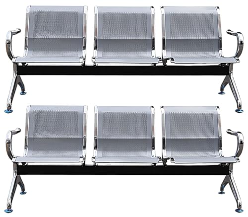 Image of Three Seater Waiting Area Chair for Airport, Hospital, Clinic, Reception, School, Garden, Mild Steel, Silver (Set of 2)