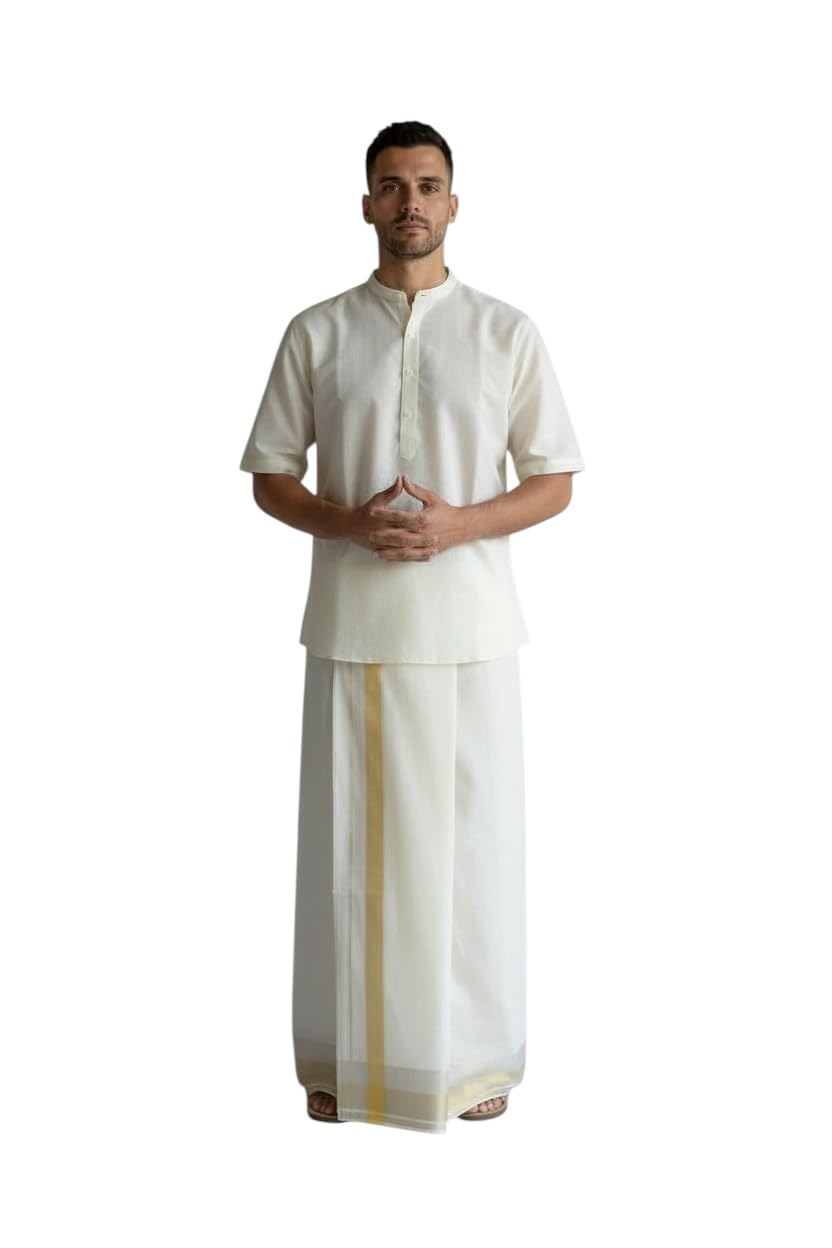 alluvy Men's Kuthampully Cotton Kerala Kasavu Mundu - Men's Kasavu Dhoti KTM-603-picture-53