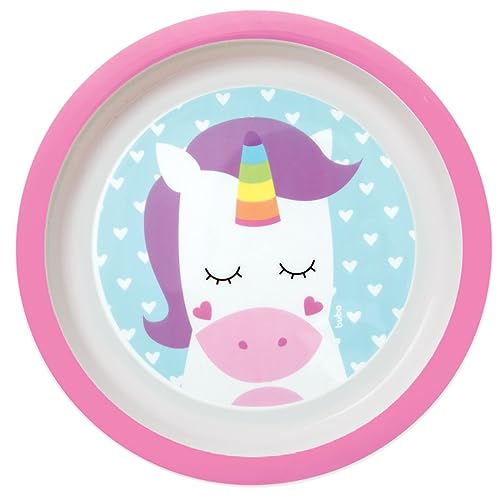 Kit Refeição Infantil 4 Peças Prato Raso, Bowl, Kit Talher Colher e Garfo e Babador com Pega Migalha