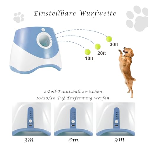 Aolawco Automatischer Ballwerfer für Hunde, interaktiver Ballwurfmaschine mit Einer Wurfweite von 3 bis 9 Metern, Wurfmaschine für kleine Hunde mit 6 Stück 2-Zoll-Tennisbällen