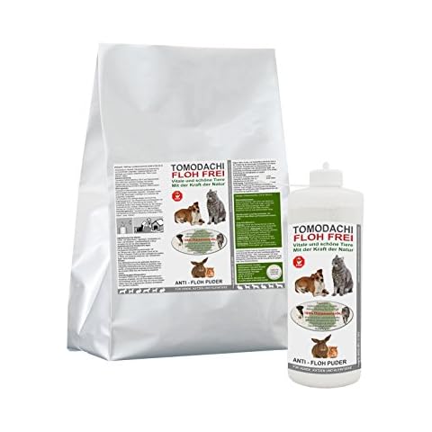 Tomodachi Flohfrei Flohpulver Hund, Kieselgur, Flohkiller gegen Hundeflöhe, Flohmittel für Hunde, natürliche Kieselerde, AntiFloh Puder ohne chemische Zusätze, 100g Stäubeflasche + 1kg Sack Cover