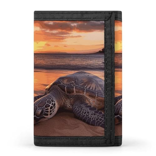Sea Turtle Sunset Trifold Wallet, Card Cases And Money Oganizer Thin Stylish Mini Coin Bag with Zipper Coin Pocket Credit for Men And Women