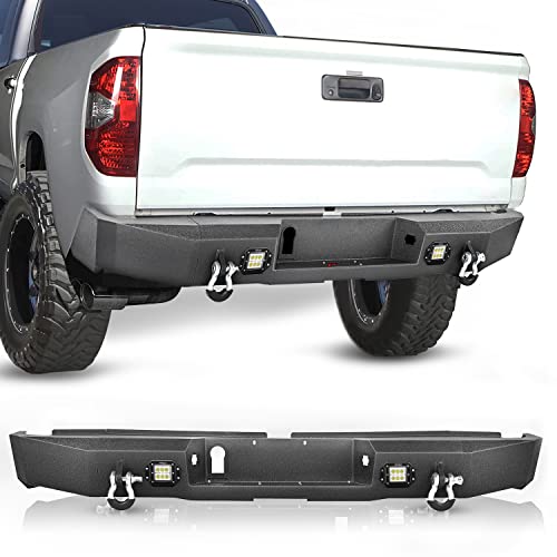 Image of Nilight Rear Step Bumper for 2014 2015 2016 2017 2018 2019 2020 2021 Toyota Tundra Full Width Pickup Truck Rear Step Textured Black Steel with 2X Upgraded 18W LED Lights D-Rings