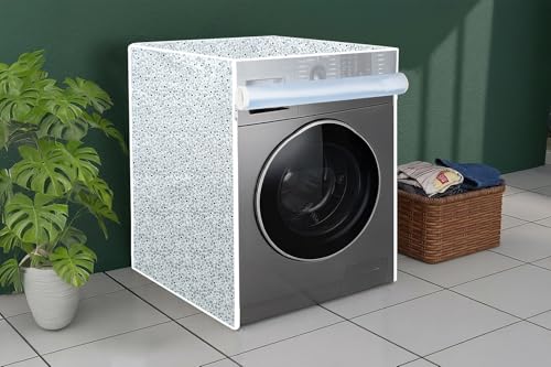 Image of The Furnishing Tree Waterproof and Dustproof PVC Washing Machine Cover Front Loading Compatible for LG, 5.5 Kg, 6 Kg & 6.5 Kg, CM-(50x63x81), Floral Pattern Bright Grey