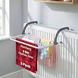 Rainberg 5 Bar Radiator Clothes Airer Rack, Foldable Airer with Adjustable Arms, Laundry Dryers Clothes, Hanging Drying Rack (Pack of 3)