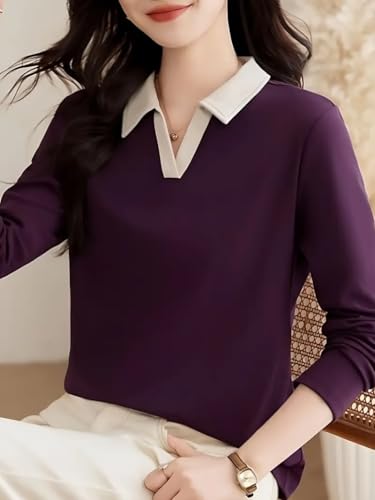 Image of Women's Polo T-Shirt | Long Sleeve Casual T-Shirt for Womens || Soft Comfortable Korean Style Trendy Top for Women