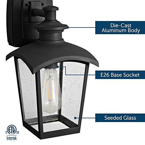Home Luminaire 31703 Spence 1-Light Outdoor Wall Lantern With Seeded Glass And Built-In Gfci Outlet, Black #TOP1
