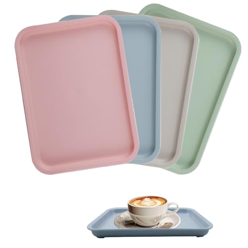 KiKiHong Bandeja Rectangular Pequeña de Plastico Reutilizable para Cocina, Restaurante, Cafetería, Hotel 24,5 x 17,5 cm (4 Colores)