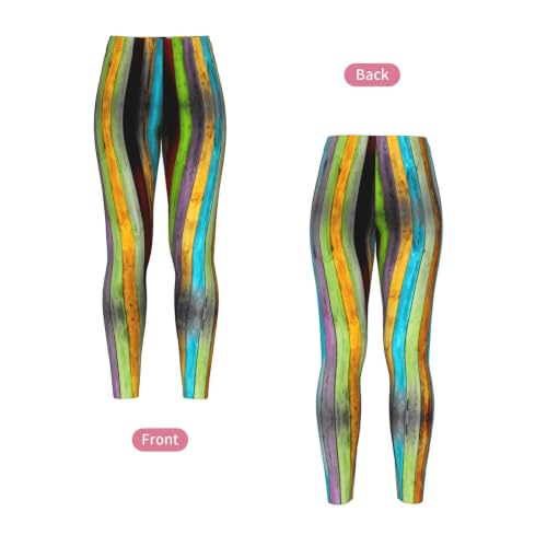 Leggings de compresión para mujer con estampado de tablero de madera multicolor 4