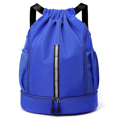 XMYAOWEI Sport Gym Bag Water Resistant Drawstring Backpack for Men Women with Shoes Compartment (Blue)