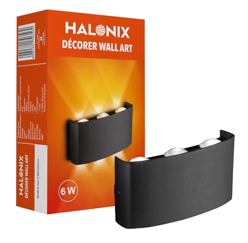 Image of Halonix 6W Decorer Wall Light | 6 Rays | Water Proof IP65 | Up & Down Wall Lamps - Outdoor Wall Lights for Elevation,Garden & Patio Lights - (Warm White)-Pack of 1