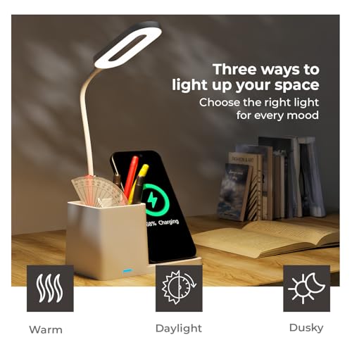 Image of Lifelong LED Desk Lamp with Wireless Charging & Pen Holder | 3 Adjustable Brightness Mode, Eye-Caring Touch Control Table Lamp | 360 Flexible Gooseneck Desk Organizer for Study, Office, Bedroom & Home