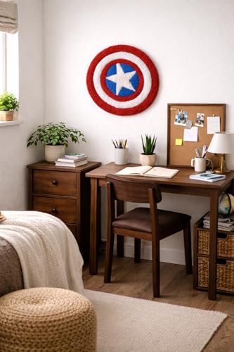Image of Captain Shield Hand-Tufted Rug - Premium Soft Wall Decor & Floor Rug | Handmade | Vibrant Superhero Inspired Design | Kids Room, Office & Living Room Decor