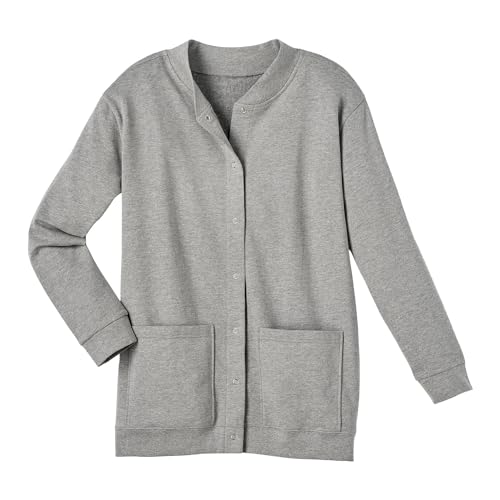 Catalog Classics Womens Fleece Jacket Snap Front Cardigan Sweatshirt for Women, 3X, Grey