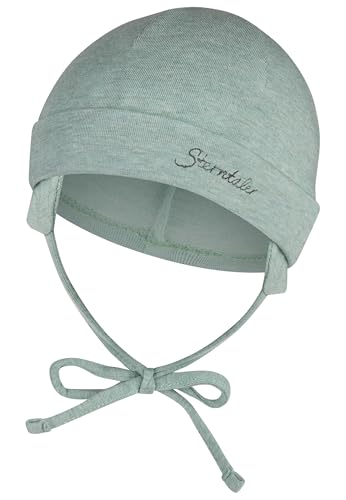 Sterntaler OCS Beanie Melange – Unisex Baby Mütze aus Melange-Singlejersey (Bio) – weiche Kopfbedeckung mit zwei Tragevarianten – lässige Übergangsmütze für Babys & Kinder – steingrün, Gr. 55