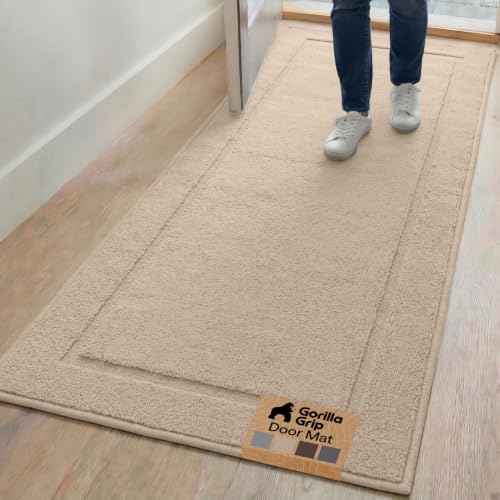 Image of GORILLA GRIP Indoor Door Mat, Rubber Backing Entry Rug 72x24, Beige