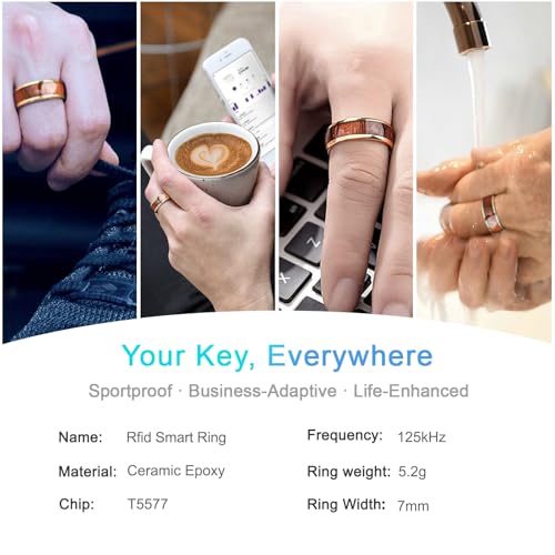 Koa Wood Band Inlay RFID Smart Ring Ceramic Epoxy Black or Gold Plated ID T5577/IC CUID(GEN2) Chip Rewritable Clone 125kHz/13.56mHz Access Control KeyCards Ring3