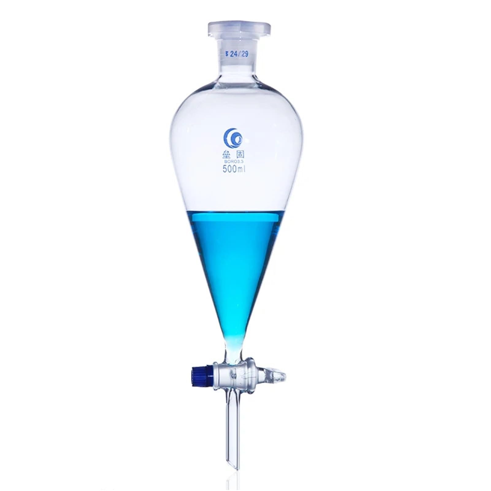 1 Imbuto Conico Separatore a Forma di Pera da 30ml a 1000ml con Vetreria da Laboratorio in Vetro con Pistone Smerigliato(1000ml No.24 caliber)