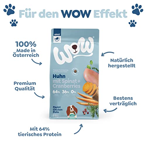 WOW Trockenfutter Adult mit Huhn, 6X 1kg Mini Kroketten I Hundetrockenfutter für ausge-wachsene Hunde Aller Rassen I Beste Qualität mit viel Fleisch & Spinat I getreidefrei & hohe Verträglichkeit