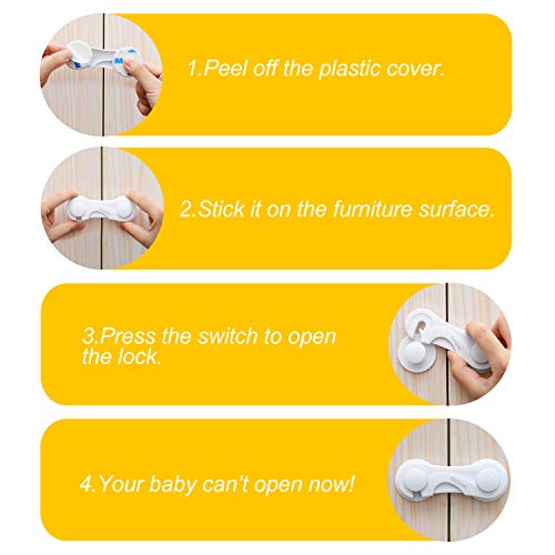Child Safety Cabinet Locks, Adoric Baby Child Proof Cabinet Kitchen System, Drawers, Adjustable Strap, No Tools or Drilling and Strong Adhesive (8-Pack White) - Image 6