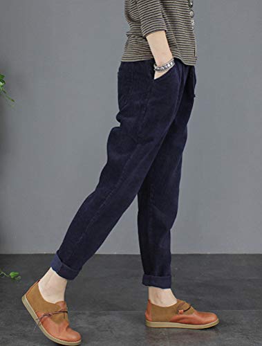 Minibee Women's Casual Corduroy Pants Comfy Pull on Elastic Waist Trousers Drawstring Cotton Pants2