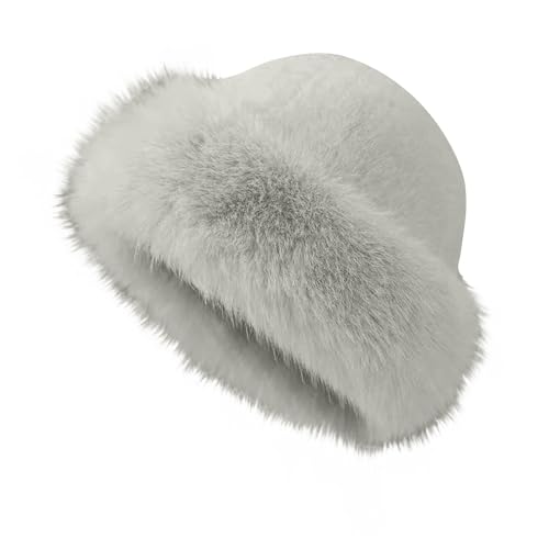 Faux Fur Bucket Hat Women Cute Faux Mink Fisherman Cap Furry Plush Ushanka Cap Fluffy Warm Winter Snow Hats Outdoor