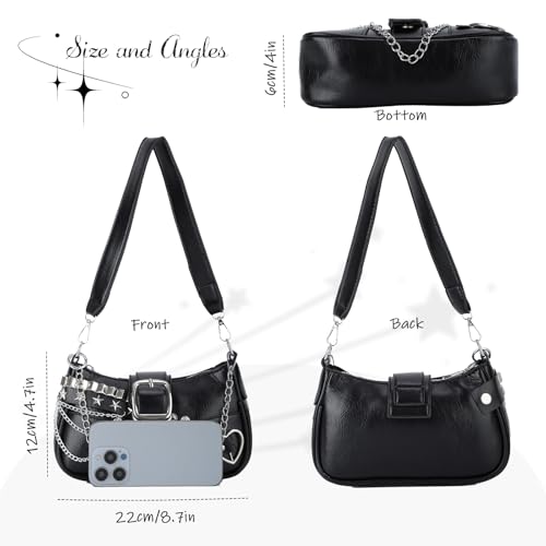 Oweisong Women Y2K Purse Punk Goth Shoulder Bag Cute Heart Stud Top Handle Handbag Vintage Saddle Bag for Ladies2