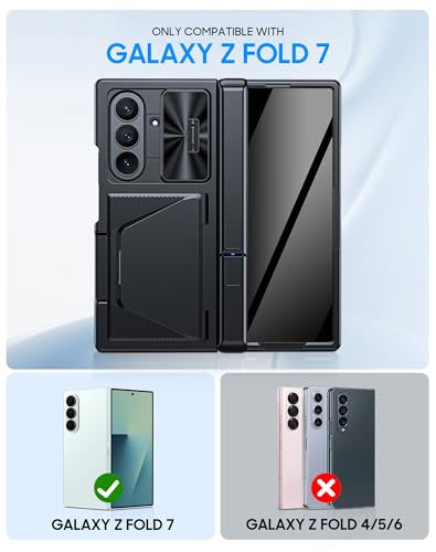 Image of for Samsung Galaxy Z Fold 7 Case with Card Holder RFID Blocking & Privacy Screen Protector & Slide Lens Cover & Hinge Protection & Kickstand, Shockproof Wallet Case for Z Fold 7 (Black)