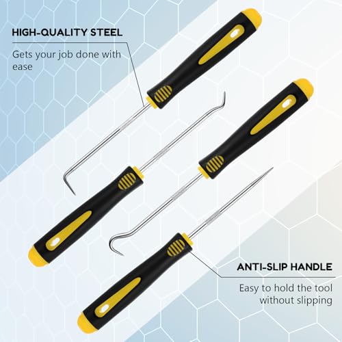 Image of WILLBOND 4 Pcs Pick and Hook Set Precision Automotive Mechanic Picks Tools Set for Car Oil Seal Hooks Puller Remover Tools(6.5 Inches,Yellow) (Pack of 3)