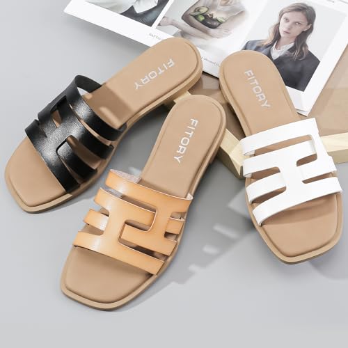 Fitory Women'S Flat Sandals Fashion Square Open Toe Slip-On Summer Casual Slippers White Size 8 thumb #5