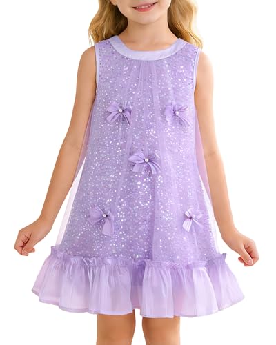 Coedody Toddler Girl Tulle Dress 3-4T Toddler Girl Dresses Sequin Party Dress A-Line Kid Sleeveless Casual Dress 3-4Y Purple
