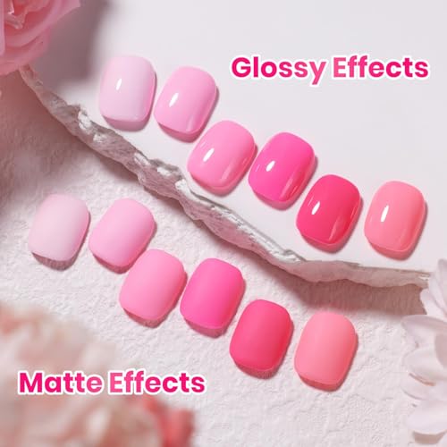 Image of Beetles Pink Gel Polish Set - Pink Soda with Color Card, 6 Colors Summer Gel Nail Polish Set 15ML /0.51FlOz, Same Color Bottle Professional Manicure Salon, Long-Lasting Soak Off UV LED Summer Nails