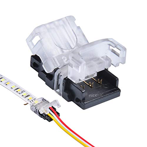 QIJIE LED Strip Connector Terminal 3 Pin 10mm Non-Waterproof IP20 for Dimmable, Dual Color, WS2812,WS2811 Digital Tape Light,Connect Strip to Extension Wire of 22~20 Gauge,Pack of 10