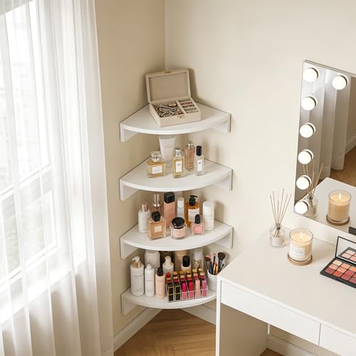 Alsonerbay White Corner Shelf Wall Mount, Set of 4 Floating Shelves for Storage and Display, Large Wooden Shelves for Bedroom, Living Room, Bathroom, Entryway, Garage by Alsonerbay - Image 7