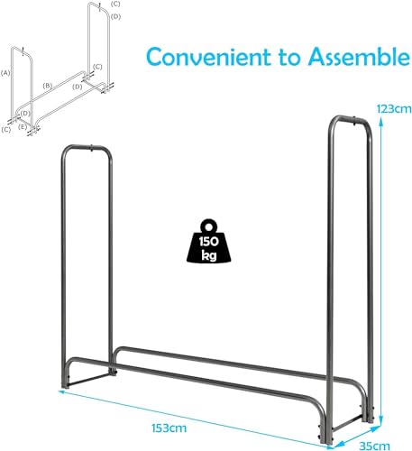 GiantexUK 4FT/5FT/6FT/8FT Firewood Rack with Waterproof Cover, Metal Log Storage Rack Holder with Vent and Handle, Indoor Outdoor Fireplace Wood Storage Shelf Stand for Garden Backyard (153x35x123cm) GiantexUK 4FT/5FT/6FT/8FT Firewood Rack with Waterproof Cover, Metal Log Storage Rack Holder with Vent and Handle, Indoor Outdoor Fireplace Wood Storage Shelf Stand for Garden Backyard (153x35x123cm)