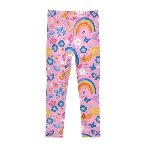 Pink Rainbows Flower Butterfly Girls Leggings Kids Yoga Pants Dance Active Tights 4T2