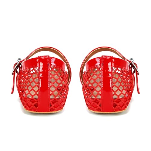 Image of DOEYG Mesh Ballet Flats for Women Buckle Strap Comfy Casual Office Fishnet Ballerina Flat Shoes