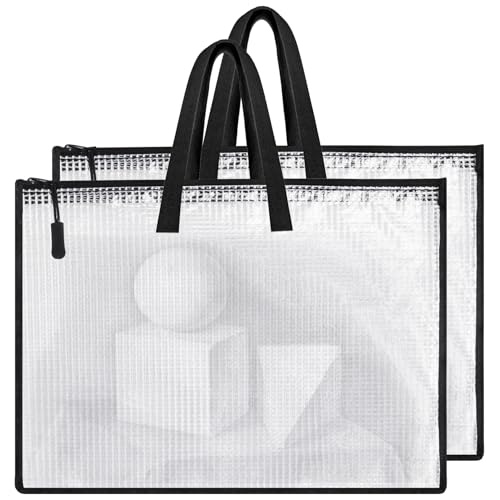 Image of Klmnop 2 Pcs Large Clear Art Portfolio Bags, 22 x 35 Inch WaterproofArt Portfolio Case with Handle and Zipper, Portfolio Folder for Artwork(White)