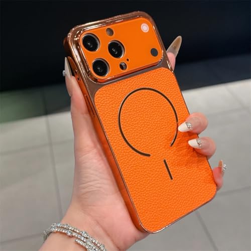 RNOZX For iPhone 16 Plus�p �J�[�{���t�@�C�o�[ ���C�`�e�N�X�`�� �}�O�l�b�g�����U�[�P�[�X �[�d�@�\�t�� �ϏՌ��J�o�[�iFor iPhone 16 Plus�p�^���C�`�e�N�X�`�� �I�����W�j