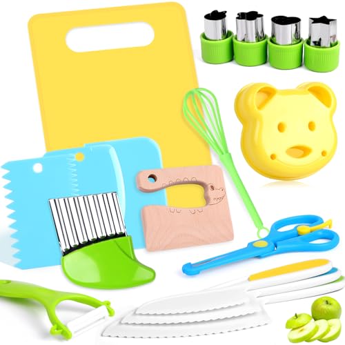 SULOLI Lot de 17pcs Couteau de Cuisine Jeux de Cuisine Enfants Couteau Sécurité pour Couper et Cuisiner des Fruits ou Légumes