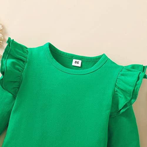 Toddler Baby Girl Solid Color T-Shirt Kids Blouse Plain Ruffle Sleeve Top Cotton Casual Clothes (033E-Green, 2-3 Years)