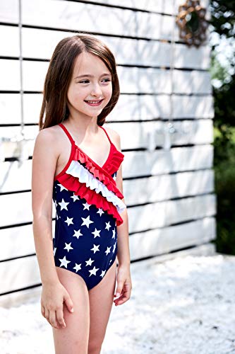 Big Girls One Piece Swimsuit Hawaiian Ruffle Swimwear Beach Bathing Suit American Flag Size 12/10-12 #TOP2